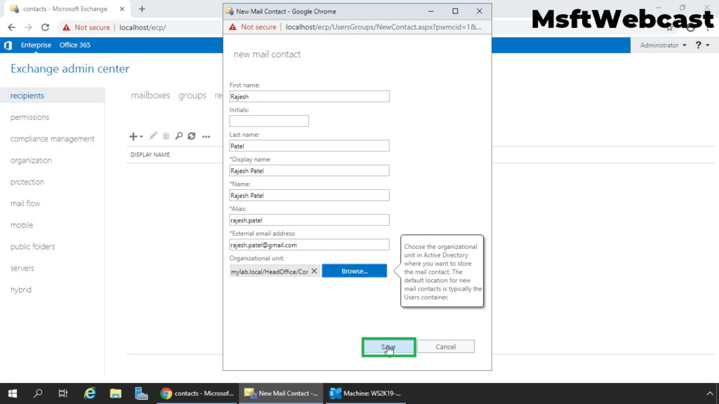 5. click on save to create a new contact