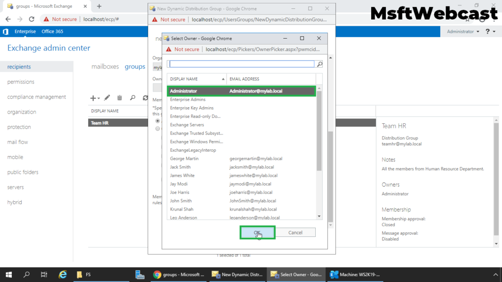 5. select administrator as group owner