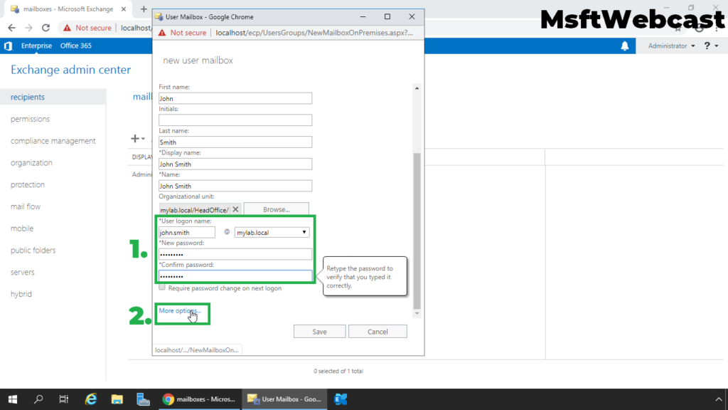 5. specify logon options