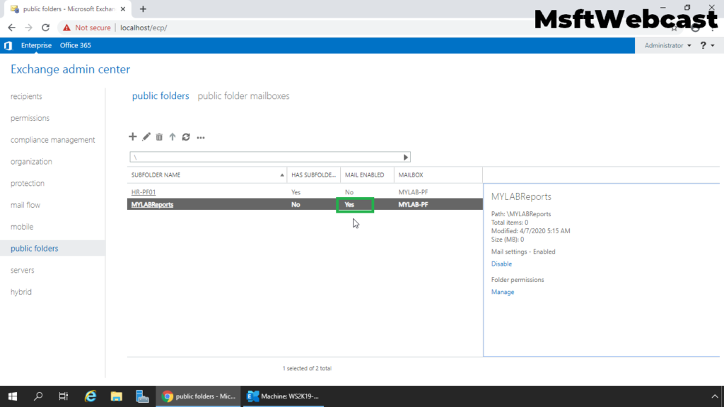 5. verify public folder is mail-enabled