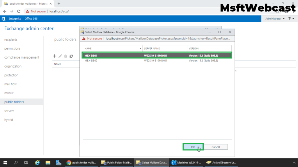 6. select the mailbox database and click ok