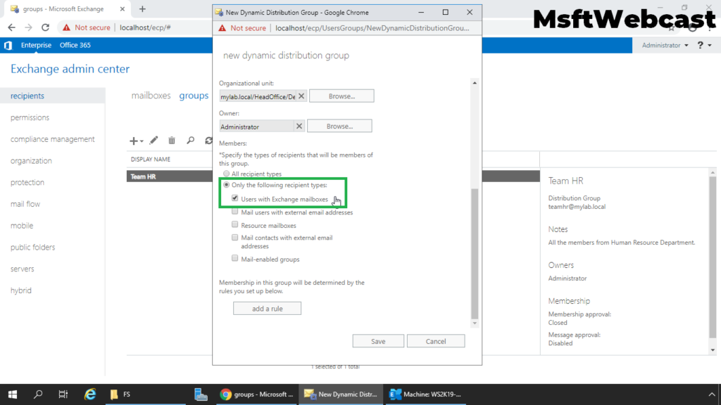 6. select users with mailbox in exchange as a members only