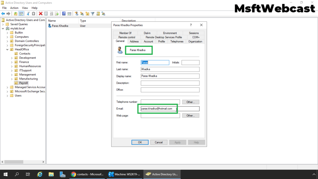 6. verify the mail-enabled user account in Active Directory
