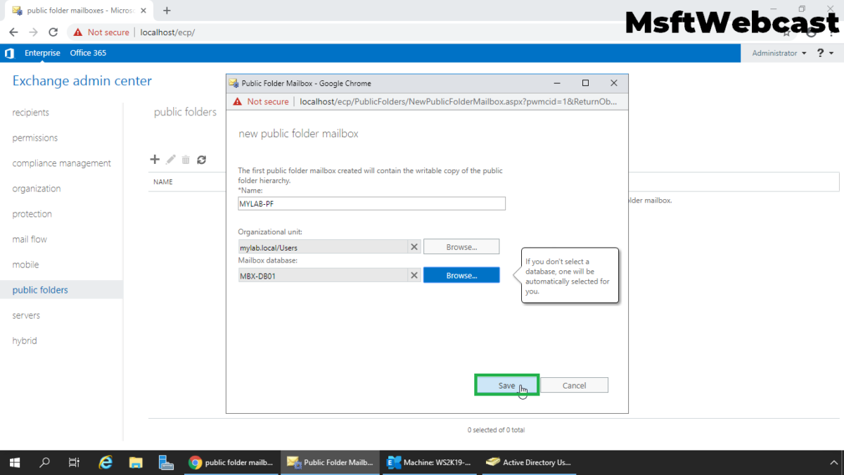 Create a Public Folder Mailbox in Exchange 2019
