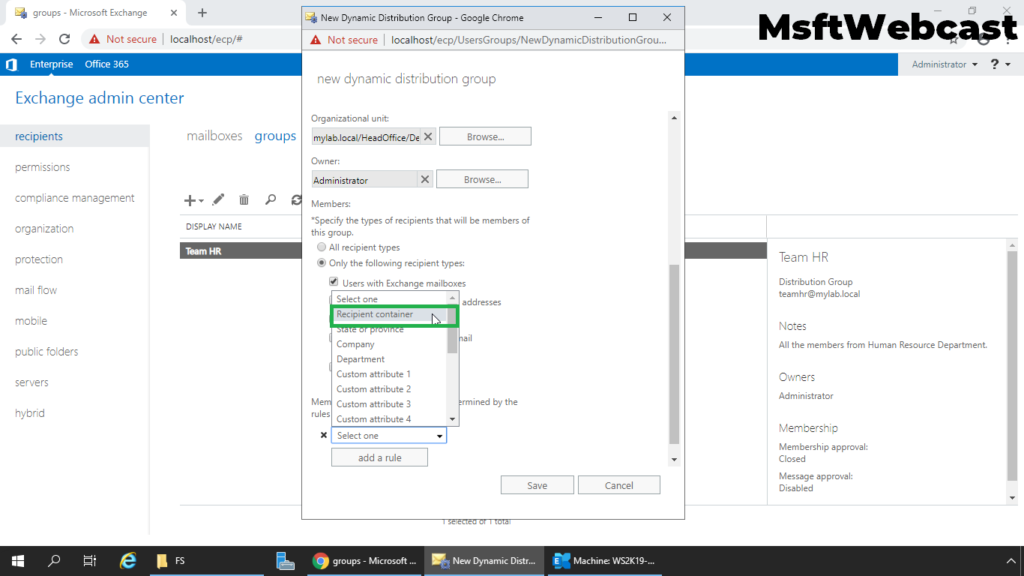 8. select recipient container as a condition