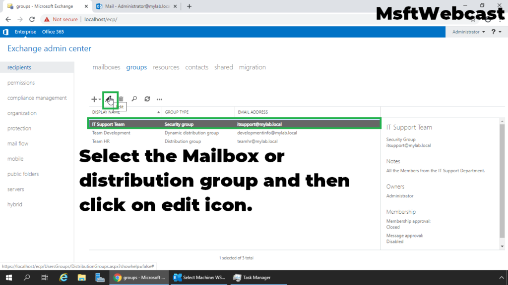 9. select the mailbox or distribution group