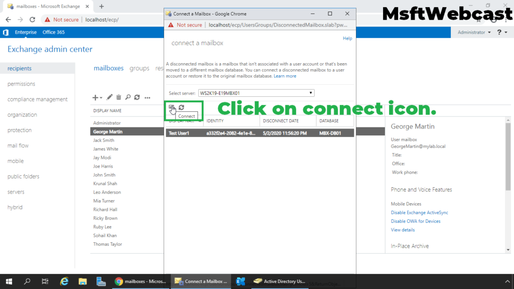 10. select the mailbox and click on connect icon
