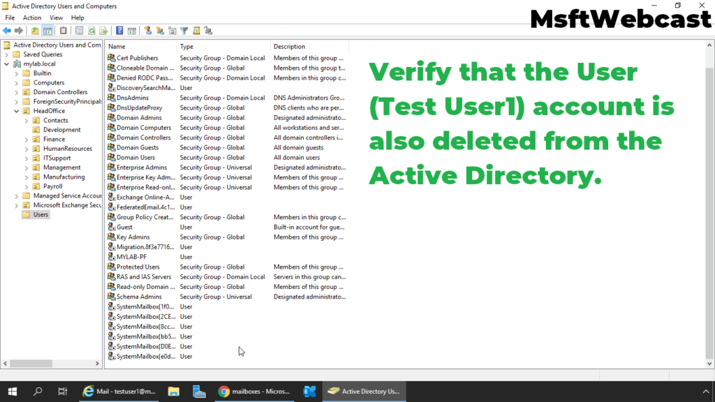 10. verify that the user account is also deleted from the active directory