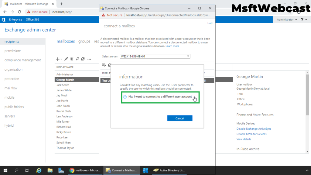 11. select i want to connect to a different user account option