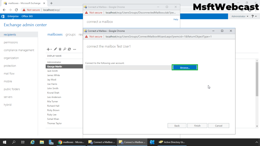 13. click on browse to select user account
