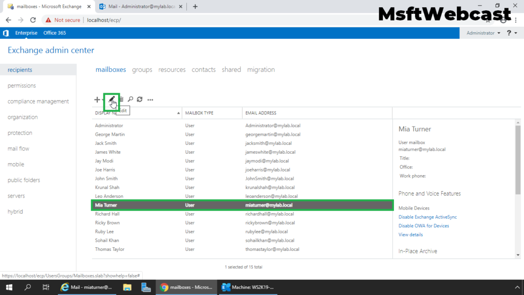 3. select the mailbox and click on edit