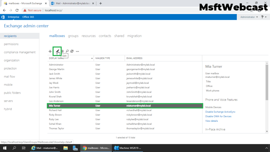 3. select the mailbox and click on edit