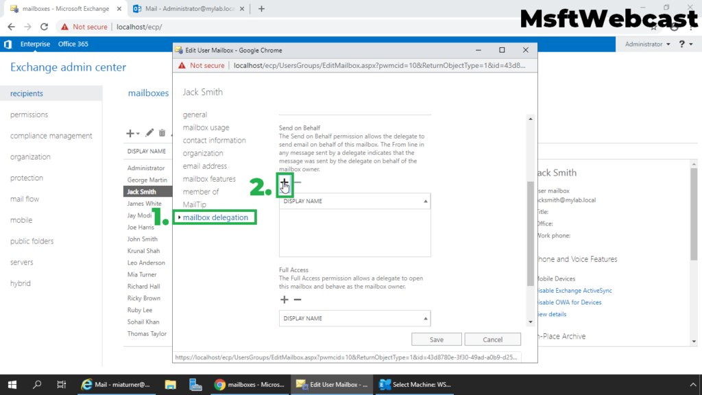 3. under send on behalf click on plus icon