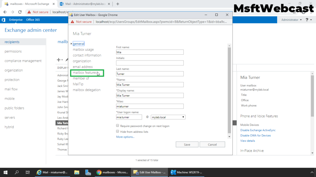 4. click on mailbox features tab