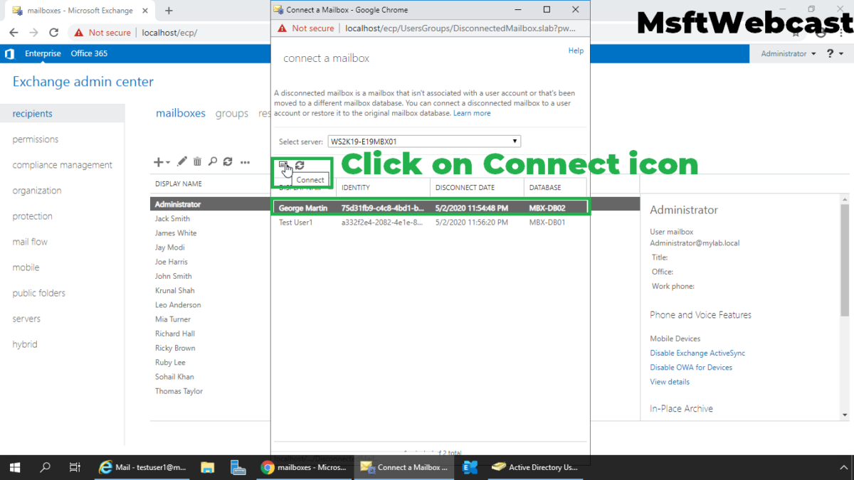 How to Connect a Disabled Mailbox in Exchange 2019