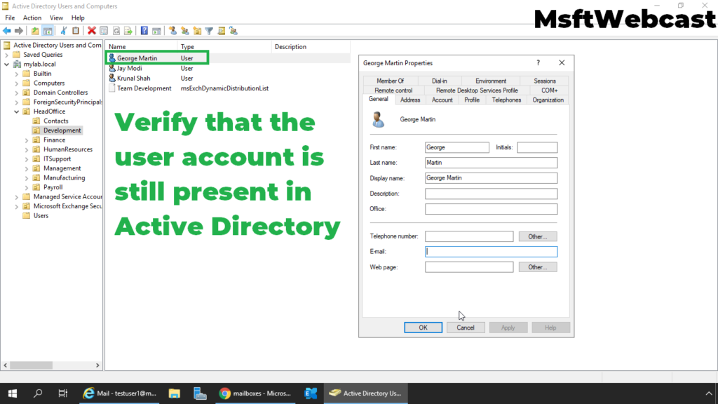 5. verify the user account in active directory