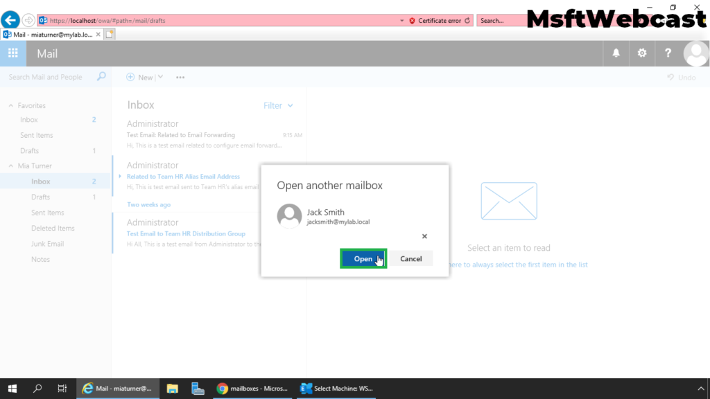 9. click on open to access the mailbox in new tab