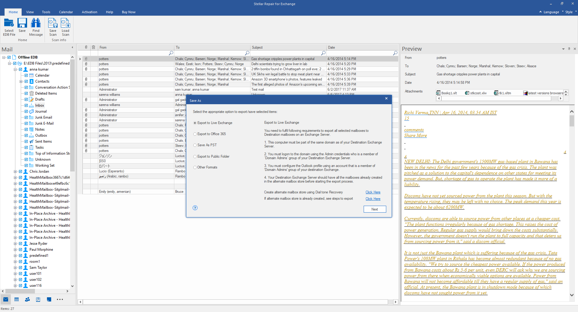 save mailbox to PST file
