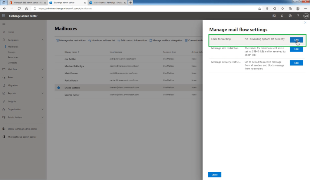 12_Configure_email_forwarding_in_exchange_admin_center_for_a_mailbox