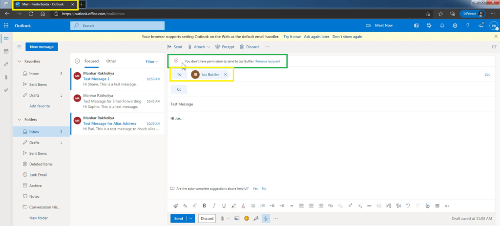 Configure Message Delivery Restrictions for a Mailbox