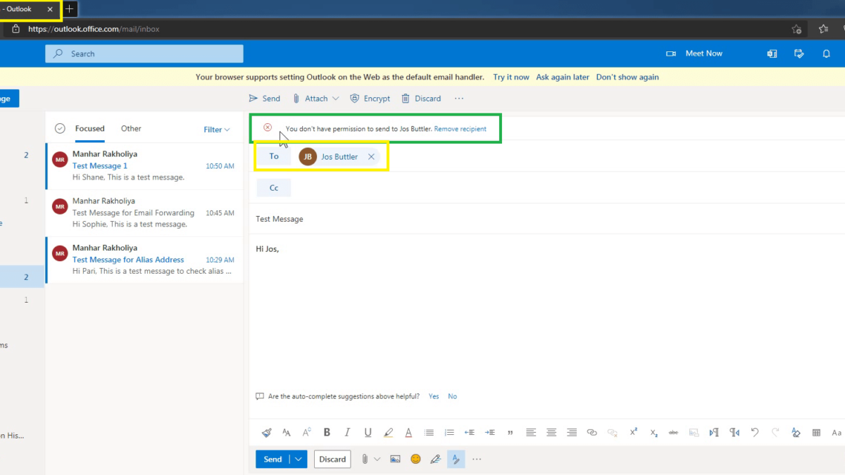Configure Message Delivery Restrictions for a Mailbox