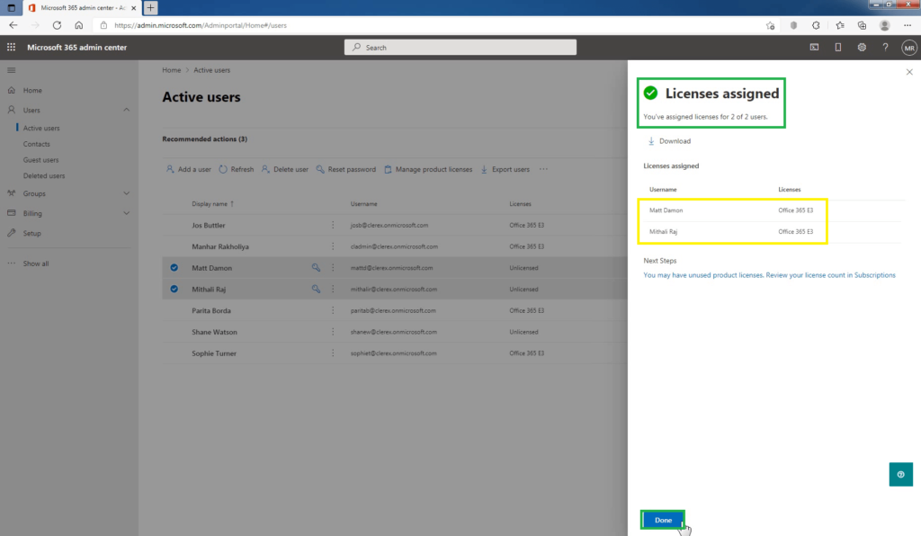 14_licenses_assigned_successfully_to_Microsoft_365_users
