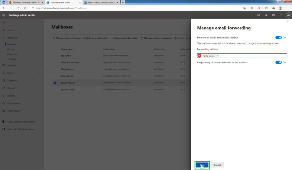 16_save_changes_to_Configure_email_forwarding_in_exchange_admin_center