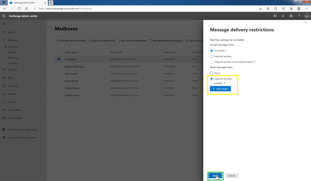9_click_save_to_Configure_message_delivery_restrictions_for_a_mailbox