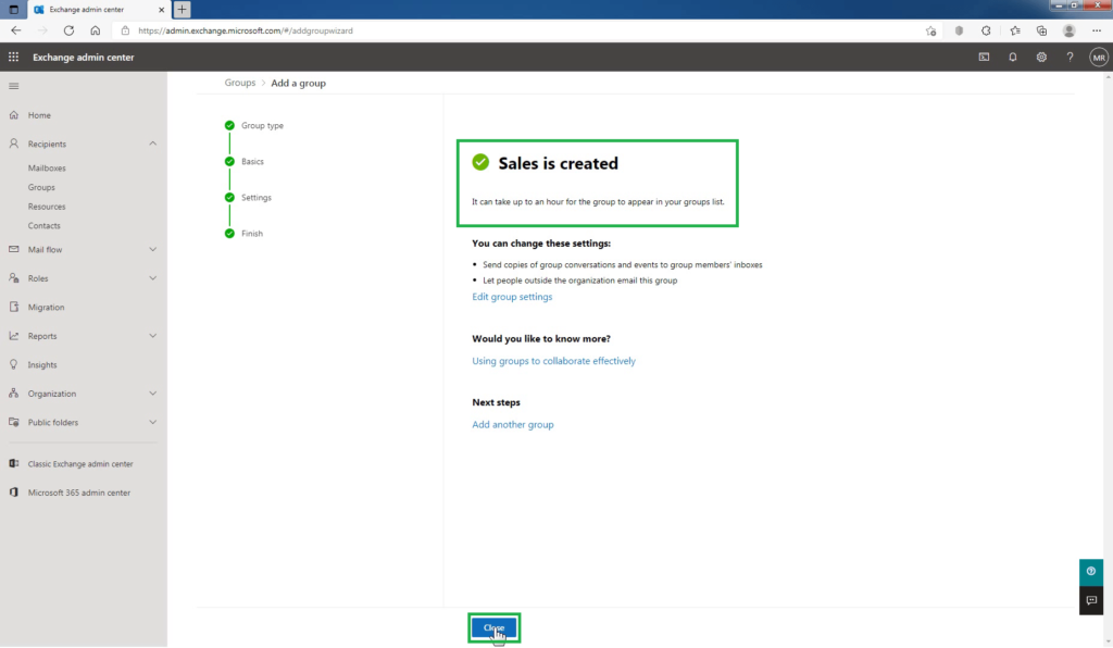 9_Distribution_Group_in_Exchange_Online_created_successfully